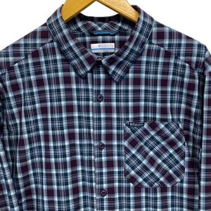 Columbia Mens XL Plaid Long Sleeve Button Up Shirt Pocket Stretch Casual Wicking